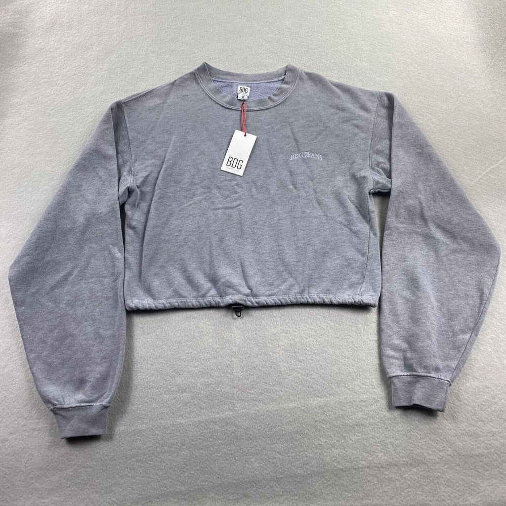 BDG‎ Sweater Womens Small Gray Sweatshirt Cropped Long Sleeve Embroidered Logo